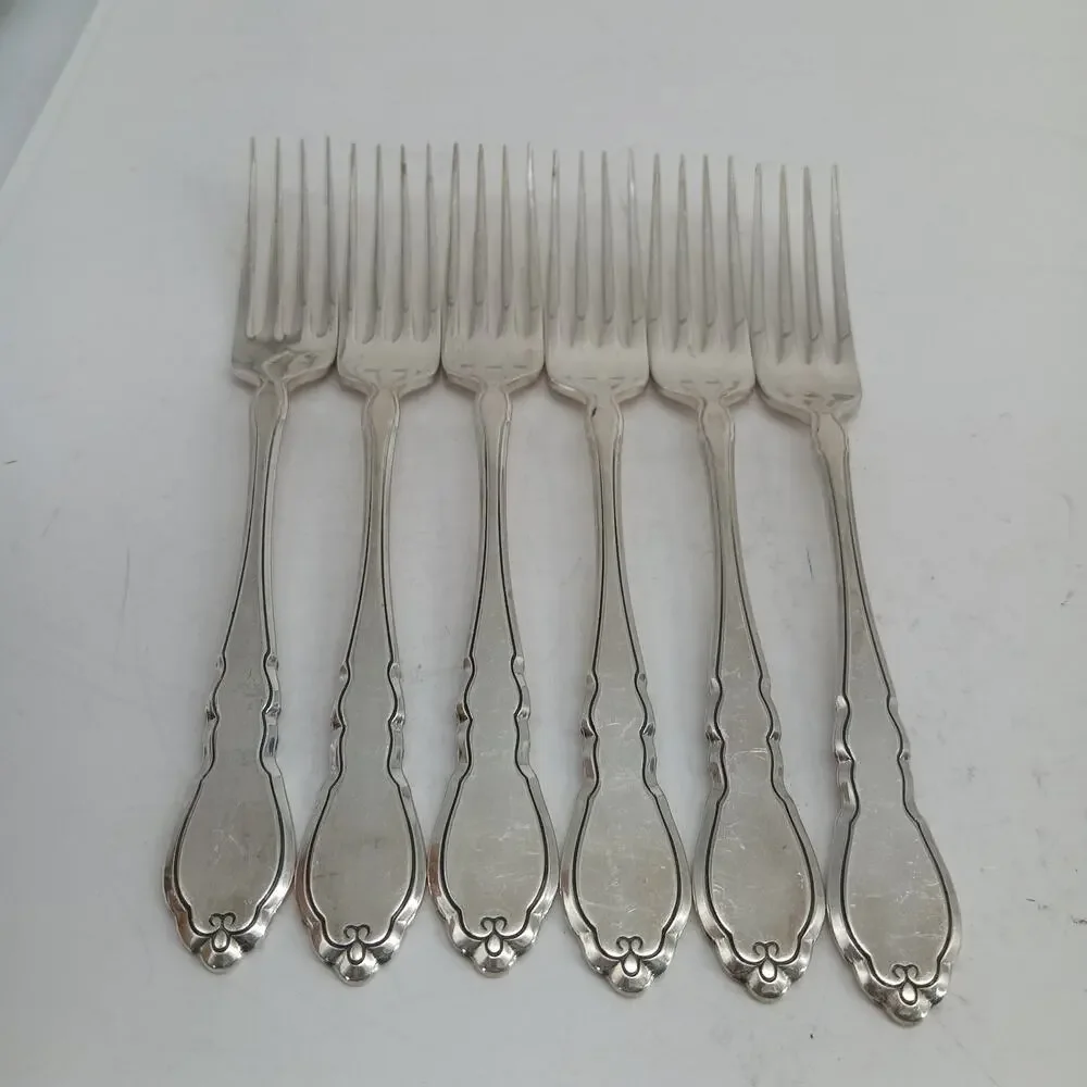 6X DF Rogers Oneida ALOUETTE Silverplate Dinner Forks 1978